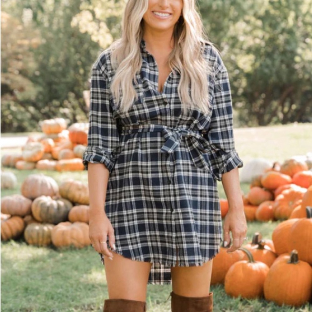 Krista Horton x Pink Lily Plaid Tie Dress- Small